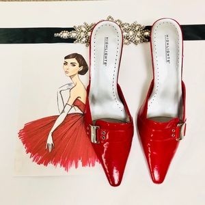 11 WIDE Width Red Kitten Mule Heel Faux Leather